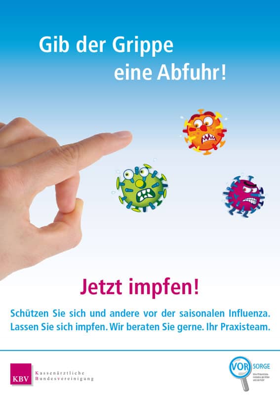 Grippeplakat mit Viren-Illus